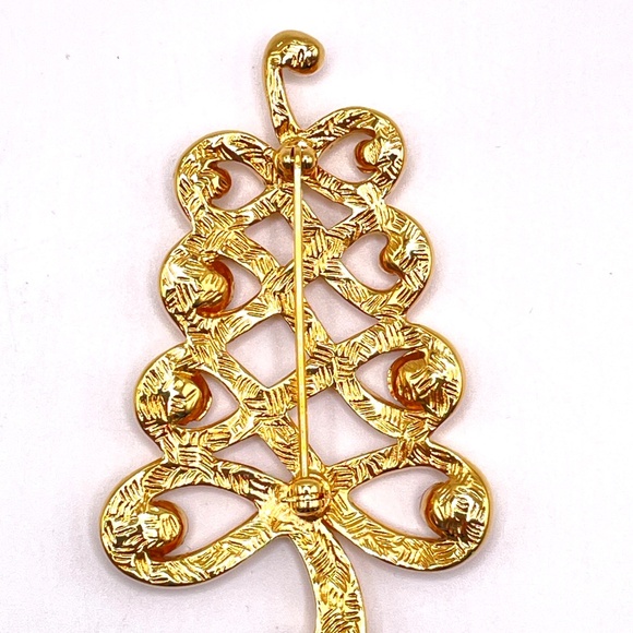 1928 Brand Gold Tone Rhinestone Accent Christmas Tree Pin Brooch - Picture 3 of 8